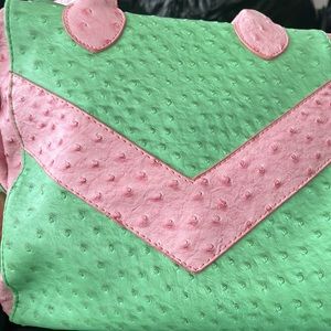 Pink & Green purse with zipper in back.
